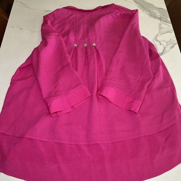 John Mark Womens Blouse Tunic Size XL Bright Fuchsia Button Detail Pleated Back - Picture 12 of 13